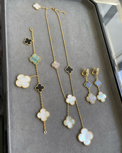 [⭐moonlume]CLOVER 3 MOTIF MOP ONYX DARK MOP PINK GOLD EARRINGS
