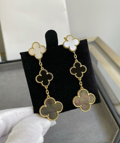 [⭐moonlume]CLOVER 3 MOTIF MOP ONYX DARK MOP PINK GOLD EARRINGS