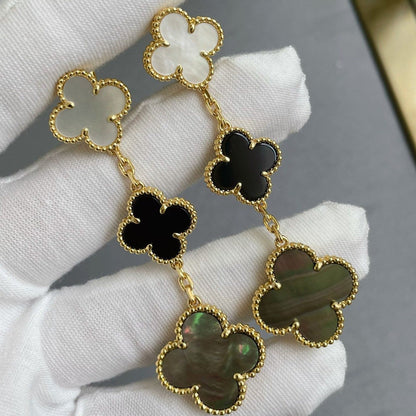 [⭐moonlume]CLOVER 3 MOTIF MOP ONYX DARK MOP PINK GOLD EARRINGS