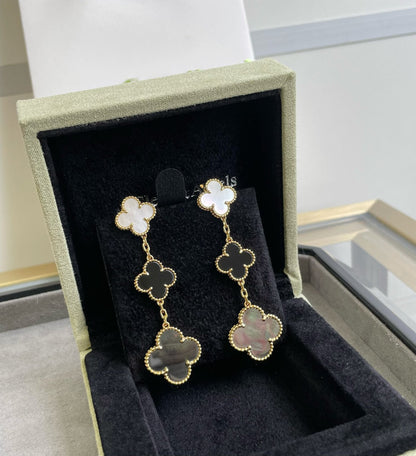 [⭐moonlume]CLOVER 3 MOTIF MOP ONYX DARK MOP PINK GOLD EARRINGS