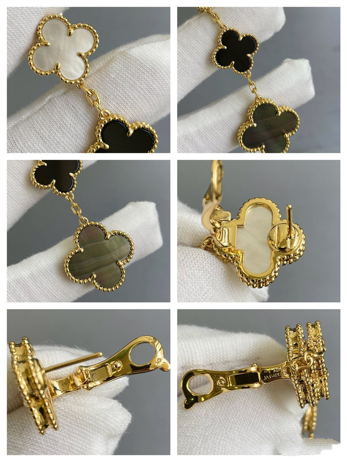 [⭐moonlume]CLOVER 3 MOTIF MOP ONYX DARK MOP PINK GOLD EARRINGS