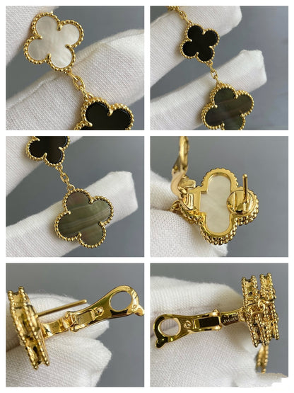 [⭐moonlume]CLOVER 3 MOTIF MOP ONYX DARK MOP PINK GOLD EARRINGS