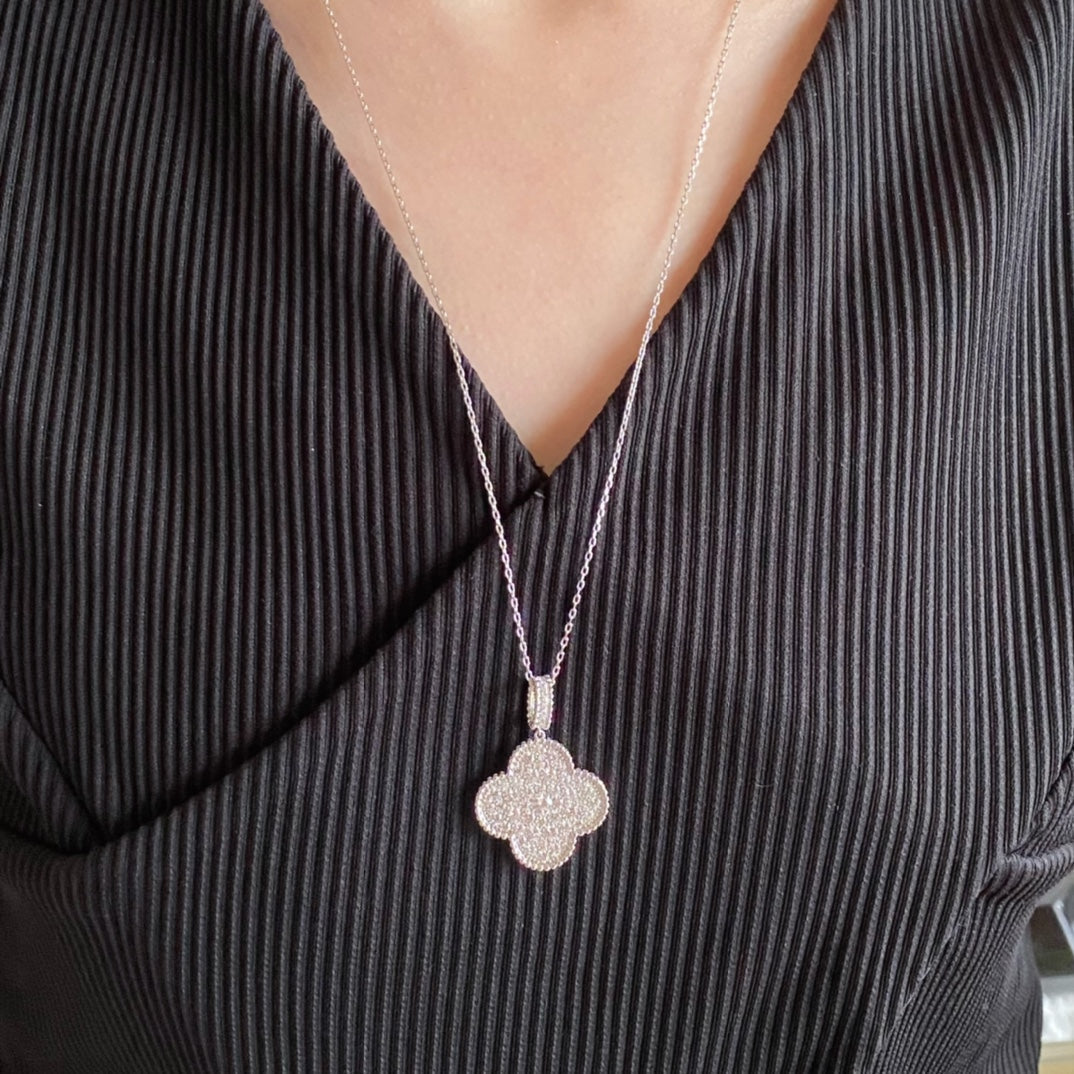 [⭐moonlume]CLOVER 25MM LARGE PEDANT DIAMOND PAVED LONG NECKLACE
