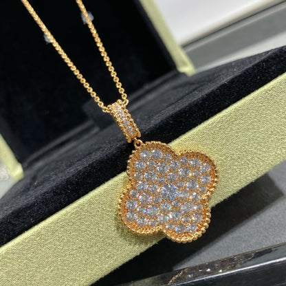 [⭐moonlume]CLOVER 25MM LARGE PEDANT DIAMOND PAVED LONG NECKLACE