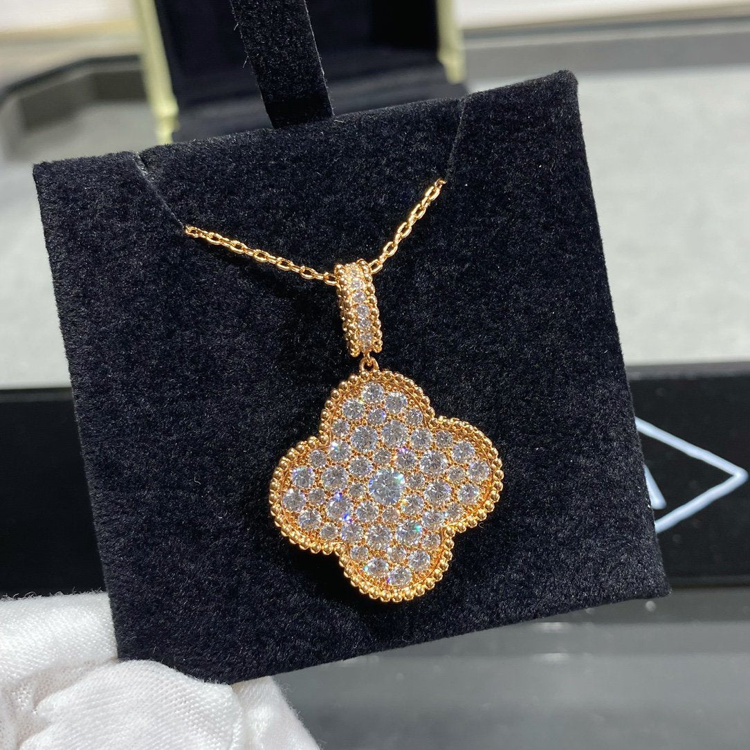 [⭐moonlume]CLOVER 25MM LARGE PEDANT DIAMOND PAVED LONG NECKLACE