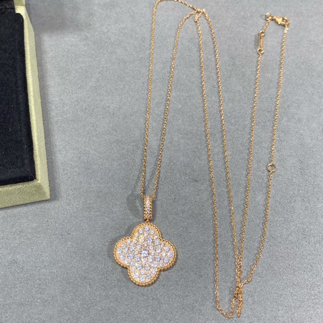 [⭐moonlume]CLOVER 25MM LARGE PEDANT DIAMOND PAVED LONG NECKLACE