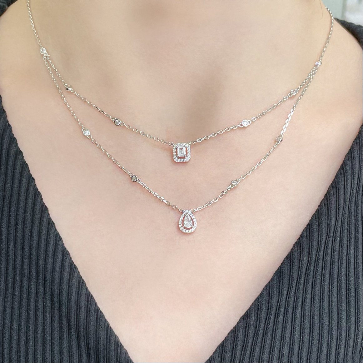 [⭐moonlume]MY TWIN 2 ROW DIAMOND NECKLACE