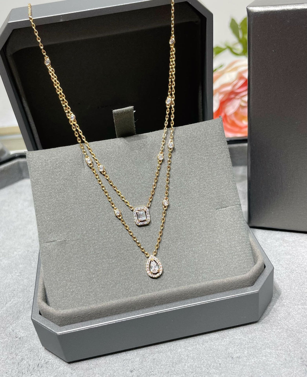 [⭐moonlume]MY TWIN 2 ROW DIAMOND NECKLACE
