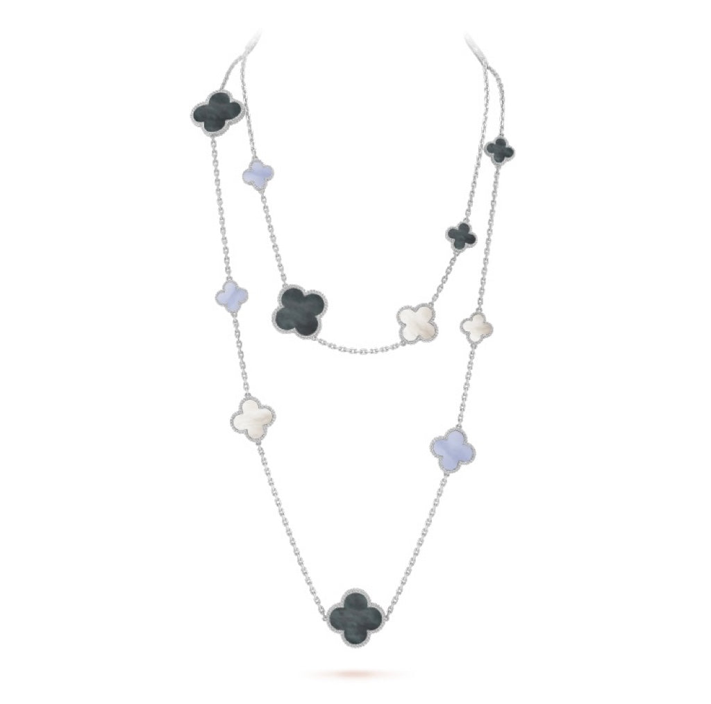 [⭐moonlume]CLOVER 16 MOTIF CHALCEDONY MOP SILVER NECKLACE
