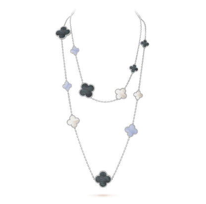 [⭐moonlume]CLOVER 16 MOTIF CHALCEDONY MOP SILVER NECKLACE