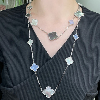 [⭐moonlume]CLOVER 16 MOTIF CHALCEDONY MOP SILVER NECKLACE