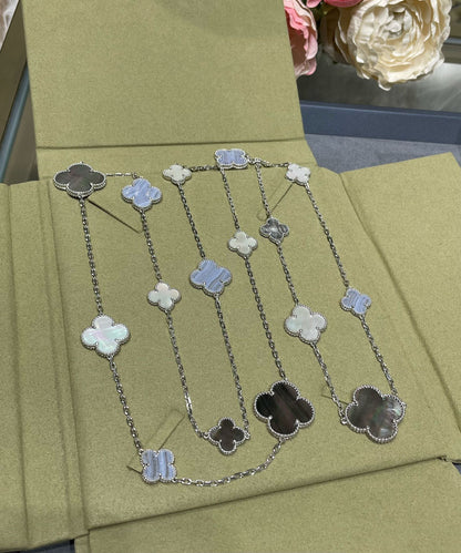 [⭐moonlume]CLOVER 16 MOTIF CHALCEDONY MOP SILVER NECKLACE