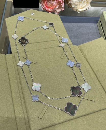 [⭐moonlume]CLOVER 16 MOTIF CHALCEDONY MOP SILVER NECKLACE