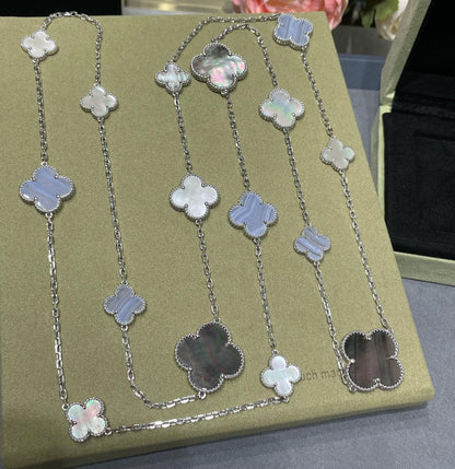 [⭐moonlume]CLOVER 16 MOTIF CHALCEDONY MOP SILVER NECKLACE