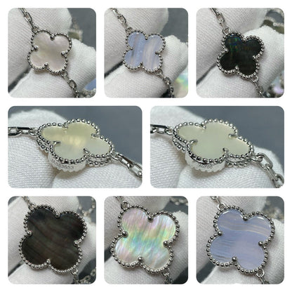 [⭐moonlume]CLOVER 16 MOTIF CHALCEDONY MOP SILVER NECKLACE
