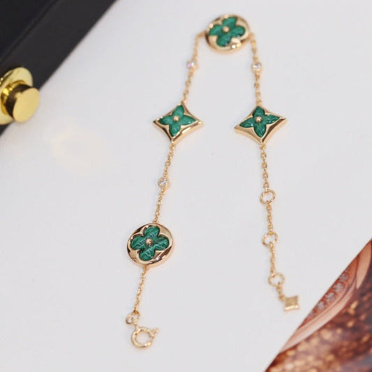 [⭐moonlume]STAR AND SUN 4 MOTIF PINK GOLD MALACHITE BRACELET
