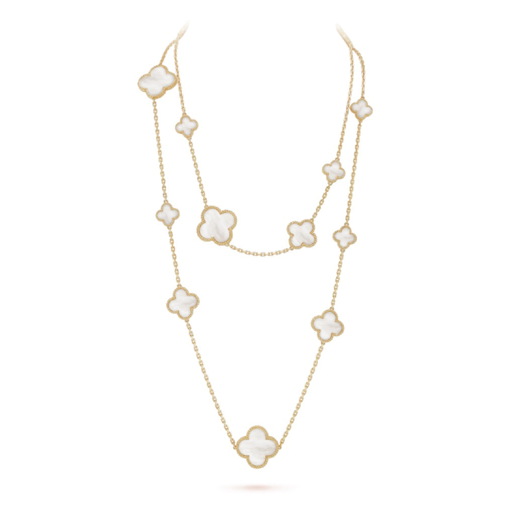 [⭐moonlume]CLOVER 16 MOTIF WHITE MOP GOLD NECKLACE