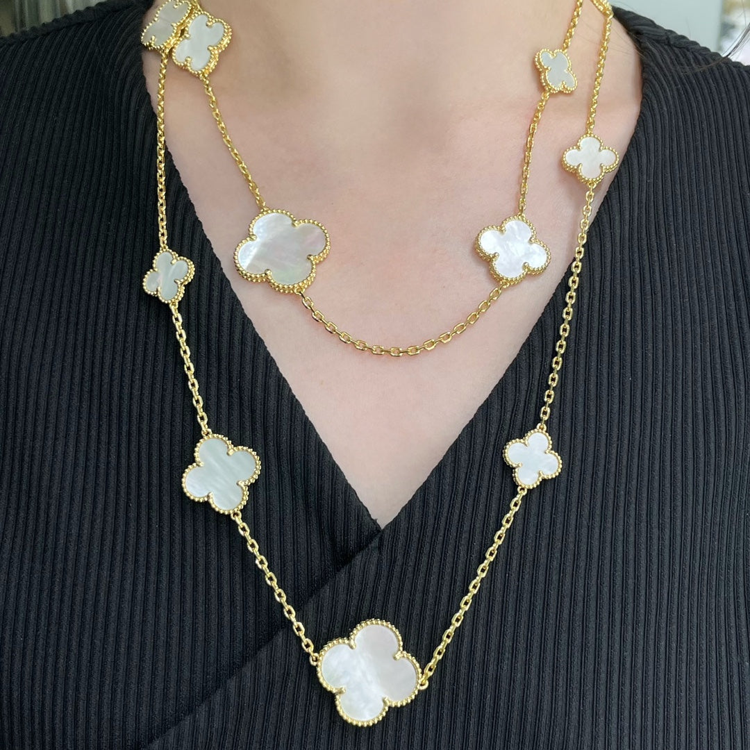 [⭐moonlume]CLOVER 16 MOTIF WHITE MOP GOLD NECKLACE