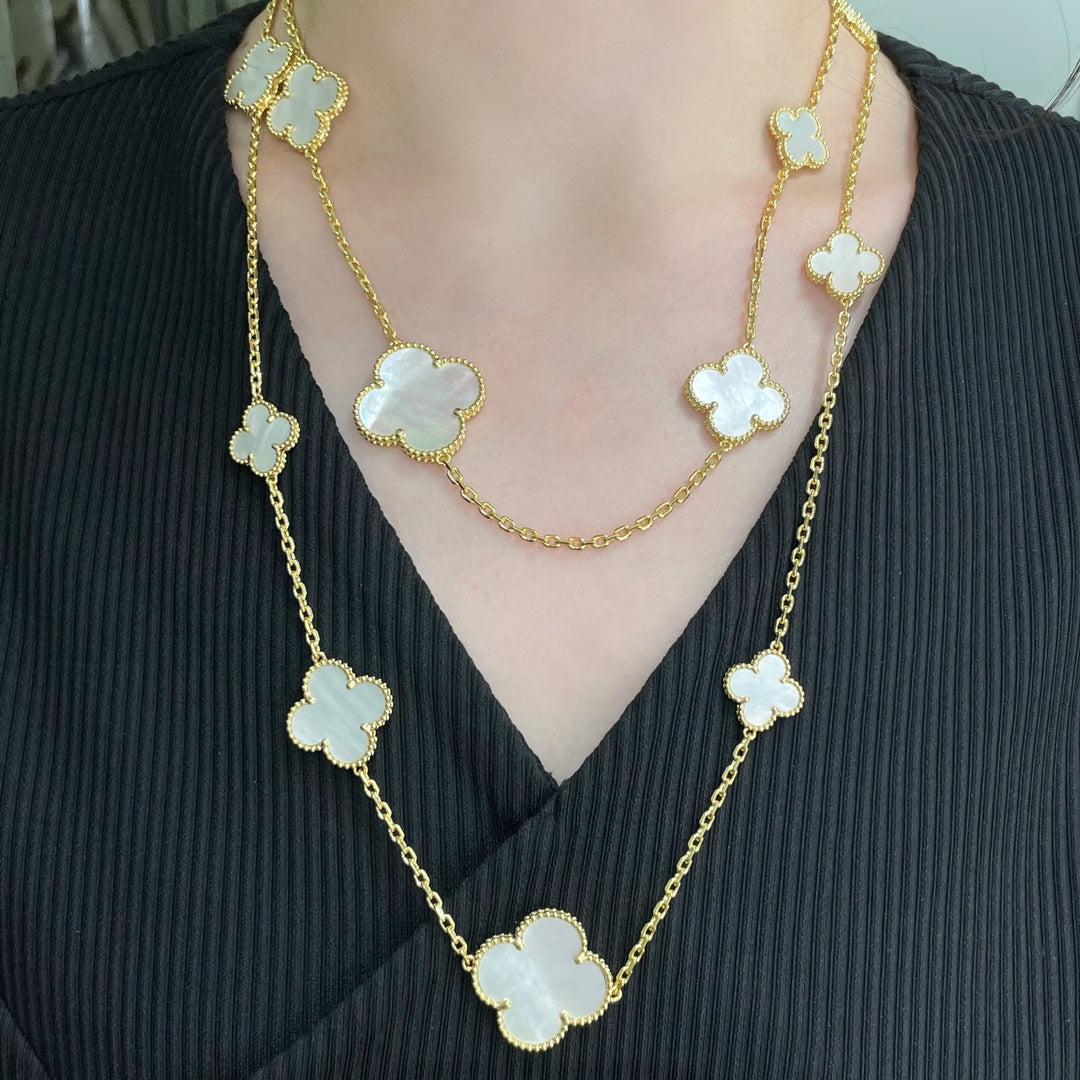 [⭐moonlume]CLOVER 16 MOTIF WHITE MOP GOLD NECKLACE