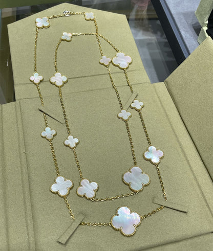[⭐moonlume]CLOVER 16 MOTIF WHITE MOP GOLD NECKLACE
