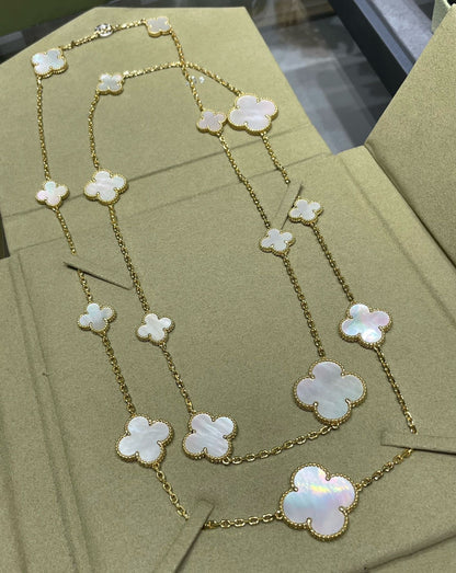 [⭐moonlume]CLOVER 16 MOTIF WHITE MOP GOLD NECKLACE