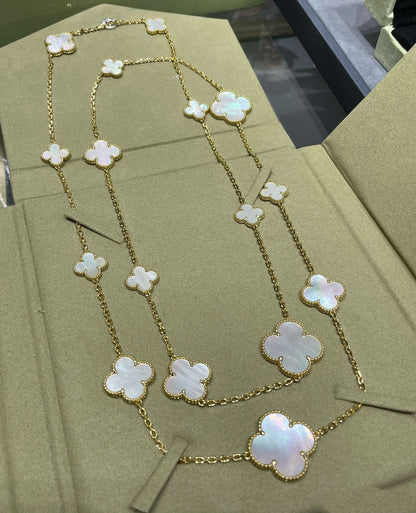 [⭐moonlume]CLOVER 16 MOTIF WHITE MOP GOLD NECKLACE