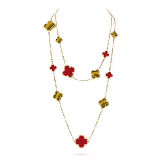 [⭐moonlume]CLOVER 16 MOTIF CARNELIAN TIGER EYE ROSE GOLD NECKLACE