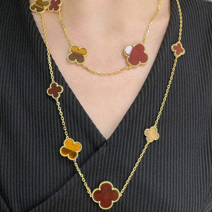 [⭐moonlume]CLOVER 16 MOTIF CARNELIAN TIGER EYE ROSE GOLD NECKLACE
