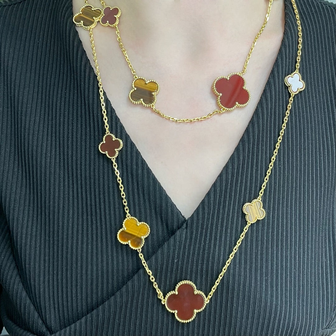 [⭐moonlume]CLOVER 16 MOTIF CARNELIAN TIGER EYE ROSE GOLD NECKLACE