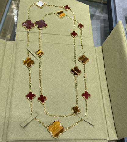 [⭐moonlume]CLOVER 16 MOTIF CARNELIAN TIGER EYE ROSE GOLD NECKLACE