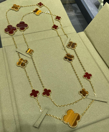 [⭐moonlume]CLOVER 16 MOTIF CARNELIAN TIGER EYE ROSE GOLD NECKLACE