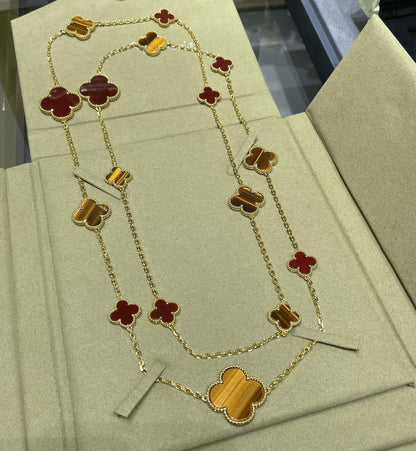 [⭐moonlume]CLOVER 16 MOTIF CARNELIAN TIGER EYE ROSE GOLD NECKLACE