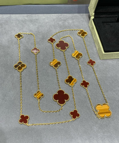 [⭐moonlume]CLOVER 16 MOTIF CARNELIAN TIGER EYE ROSE GOLD NECKLACE