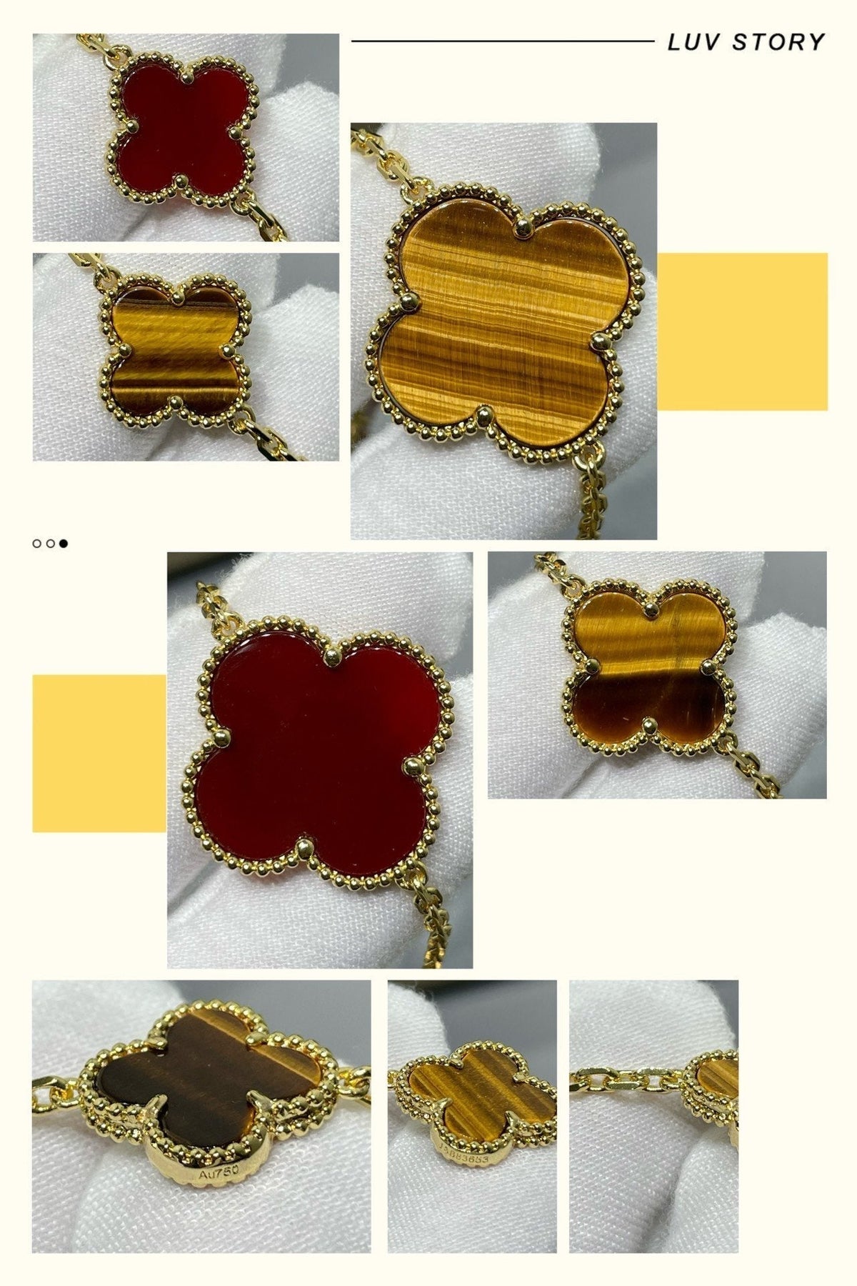 [⭐moonlume]CLOVER 16 MOTIF CARNELIAN TIGER EYE ROSE GOLD NECKLACE