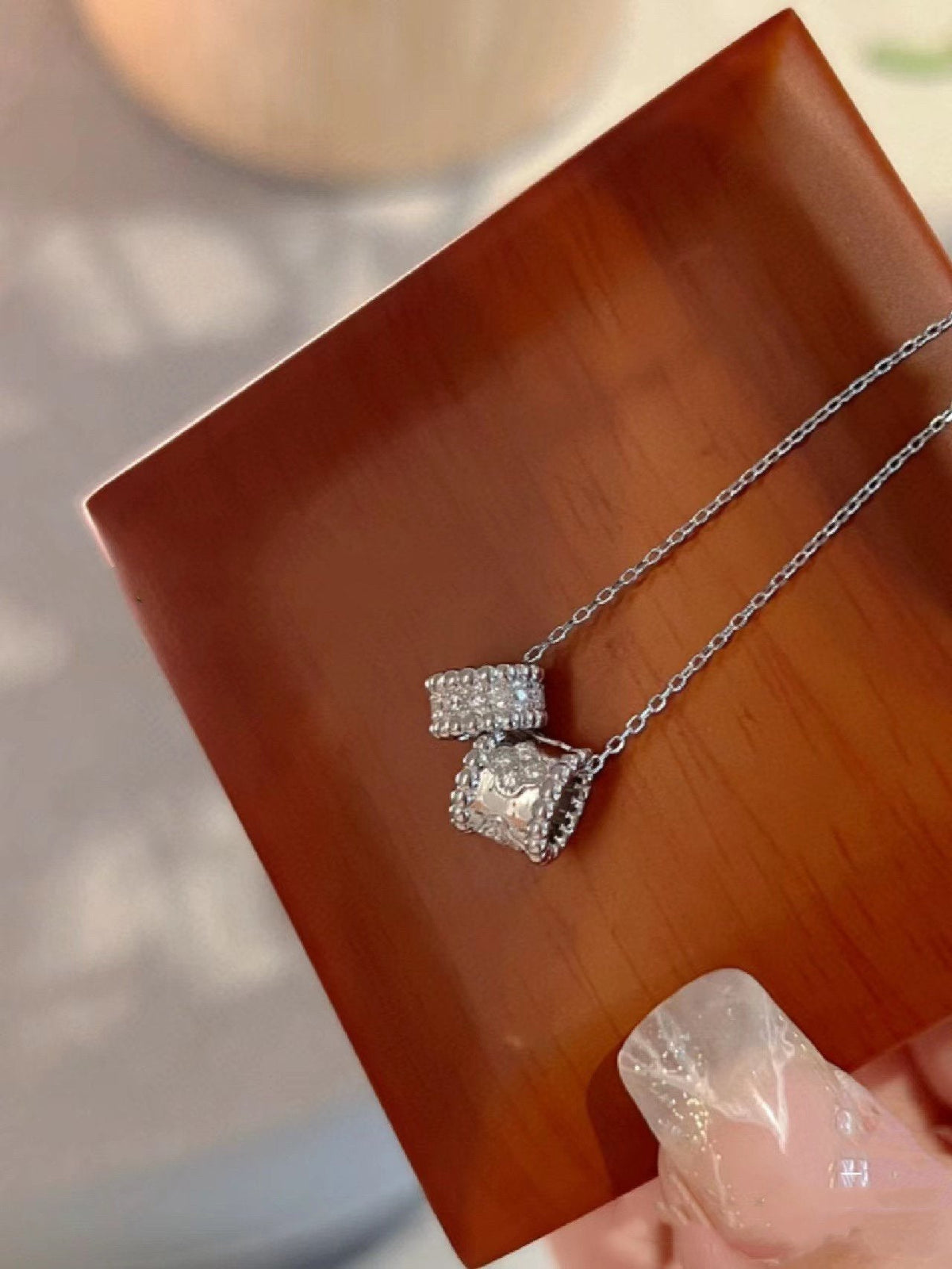 [⭐moonlume]PERLEE DOUBLE PENDANT SILVER DIAMOND NECKLACE