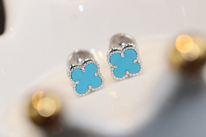 [⭐moonlume]CLOVER MINI TURQUOISE SILVER STUD EARRINGS