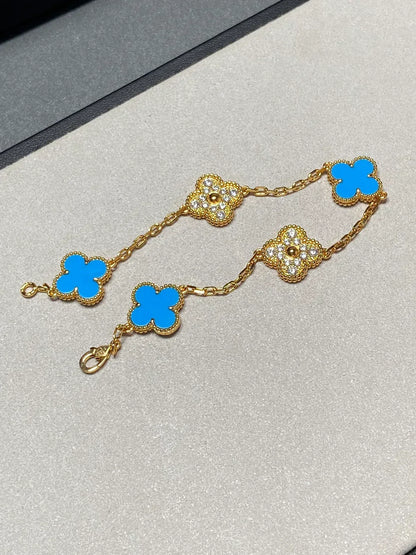 [⭐moonlume] CLOVER 5 MOTIF BLUE AGATE BRACELET COLLECTION