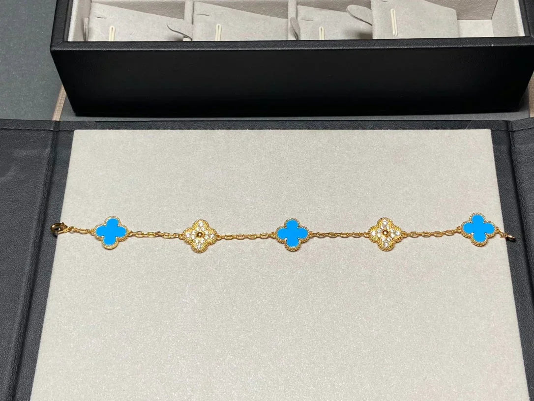 [⭐moonlume] CLOVER 5 MOTIF BLUE AGATE BRACELET COLLECTION