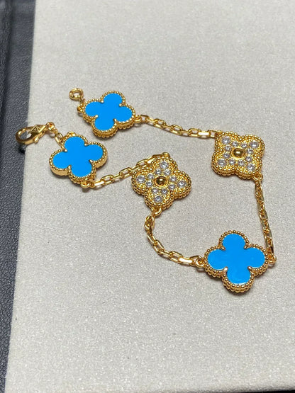 [⭐moonlume] CLOVER 5 MOTIF BLUE AGATE BRACELET COLLECTION