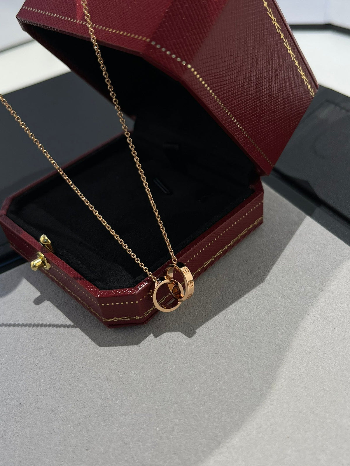 [⭐moonlume]LOVE NECKLACE DOUBLE RING PINK GOLD