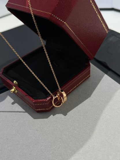 [⭐moonlume]LOVE NECKLACE DOUBLE RING PINK GOLD