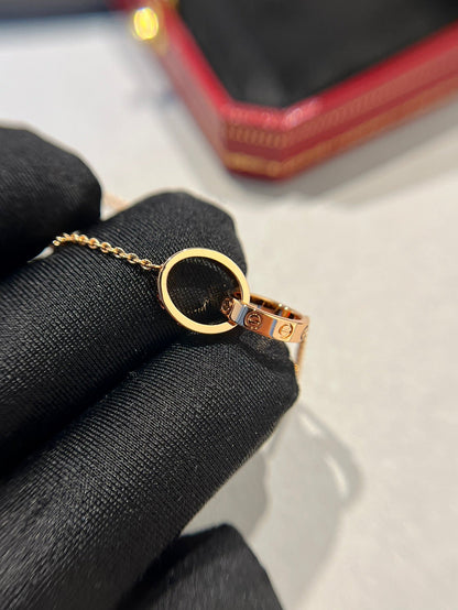 [⭐moonlume]LOVE NECKLACE DOUBLE RING PINK GOLD