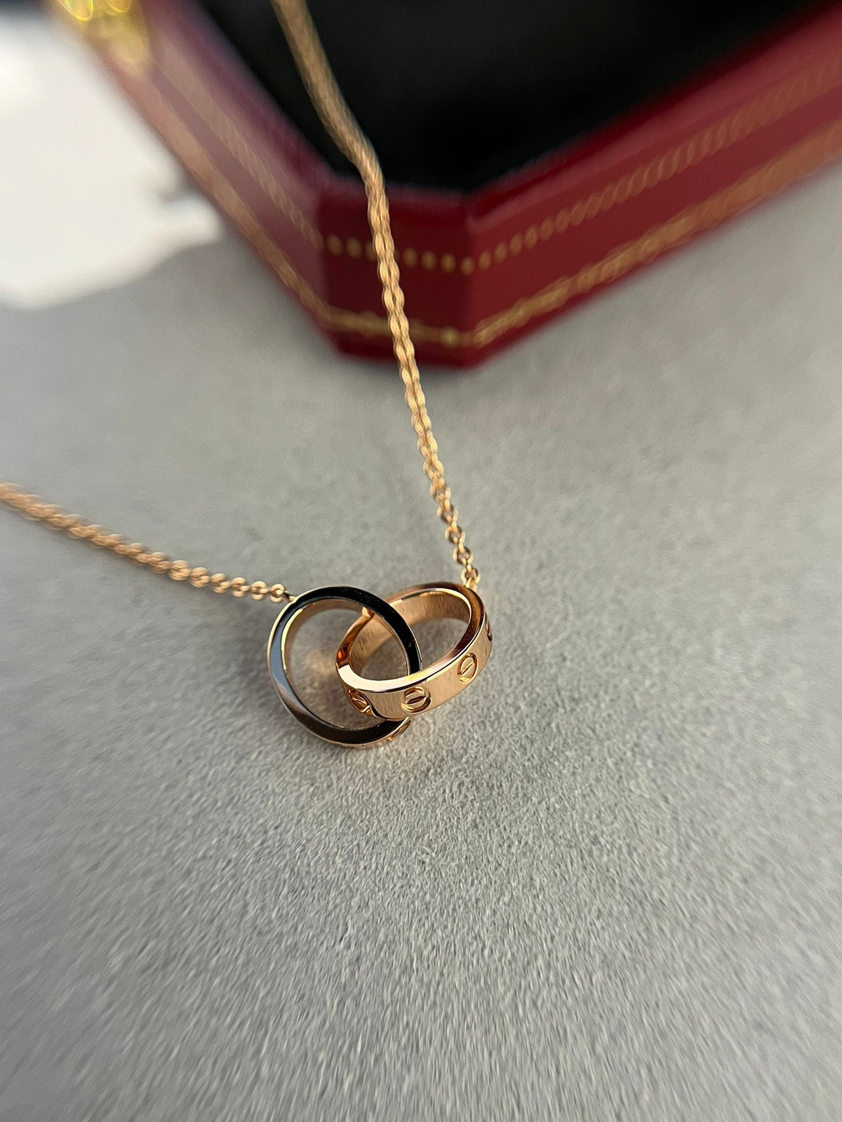 [⭐moonlume]LOVE NECKLACE DOUBLE RING PINK GOLD