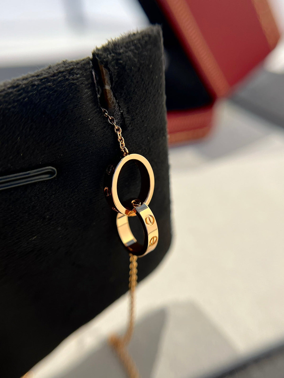 [⭐moonlume]LOVE NECKLACE DOUBLE RING PINK GOLD