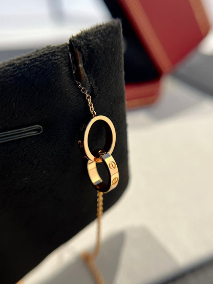 [⭐moonlume]LOVE NECKLACE DOUBLE RING PINK GOLD