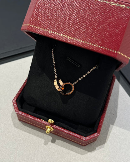 [⭐moonlume]LOVE NECKLACE DOUBLE RING PINK GOLD