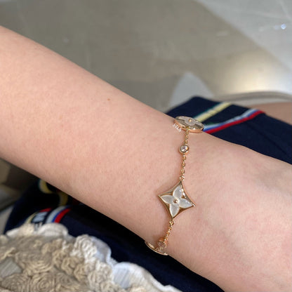 [⭐moonlume]STAR AND SUN 4 MOTIF WHITE MOP PINK GOLD BRACELET