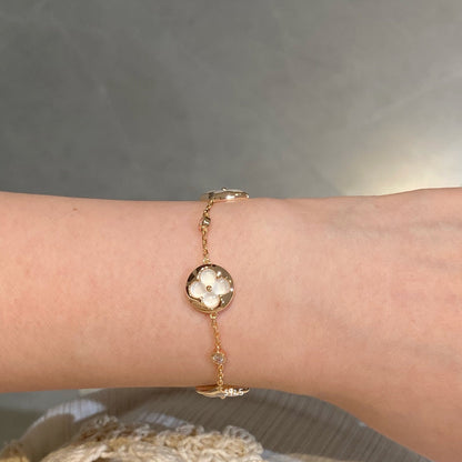 [⭐moonlume]STAR AND SUN 4 MOTIF WHITE MOP PINK GOLD BRACELET