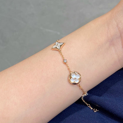 [⭐moonlume]STAR AND SUN 4 MOTIF WHITE MOP PINK GOLD BRACELET
