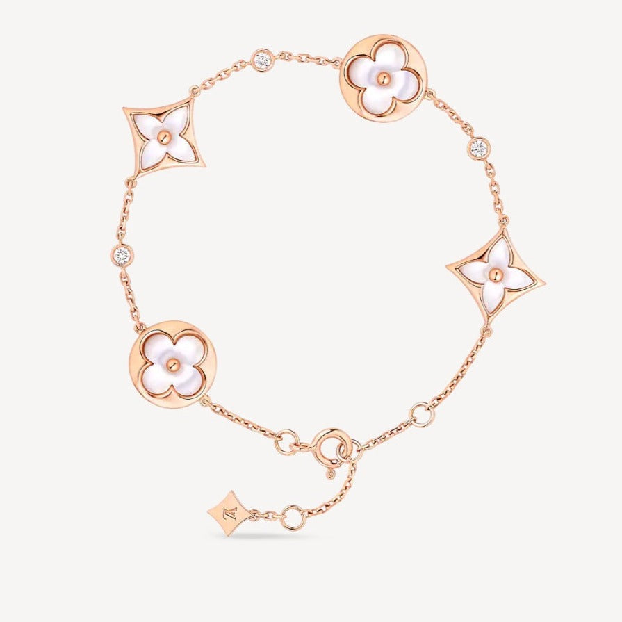 [⭐moonlume]STAR AND SUN 4 MOTIF WHITE MOP PINK GOLD BRACELET